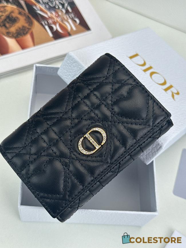 Colestore Dior Caro Glycine Wallet Black Cannage Lambskin with Heart Motif 11x2.5x7.5cm - 1