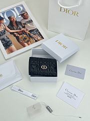 Colestore Dior Caro Glycine Wallet Black Cannage Lambskin with Heart Motif 11x2.5x7.5cm - 6