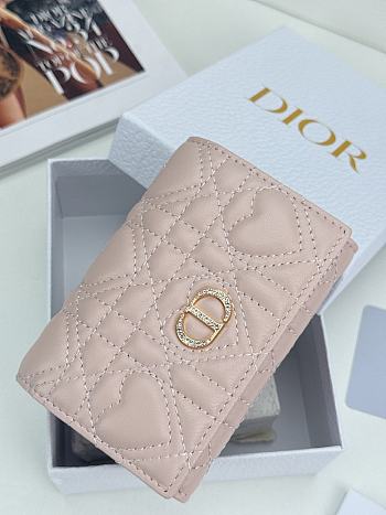 Colestore Dior Caro Glycine Wallet Light Pink Cannage Lambskin with Heart Motif 11x2.5x7.5cm