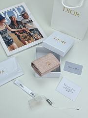Colestore Dior Caro Glycine Wallet Light Pink Cannage Lambskin with Heart Motif 11x2.5x7.5cm - 6
