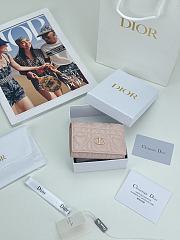 Colestore Dior Caro Glycine Wallet Light Pink Cannage Lambskin with Heart Motif 11x2.5x7.5cm - 3