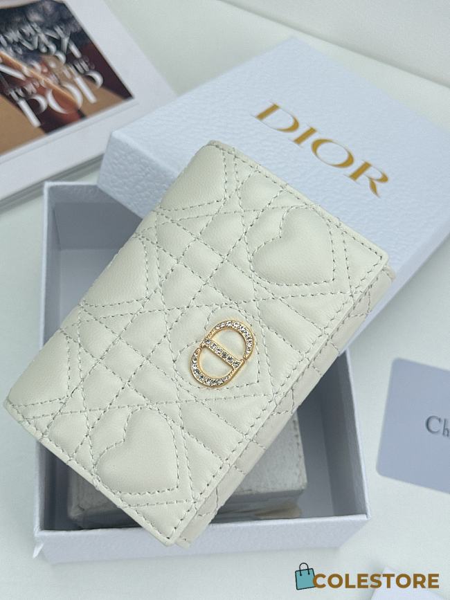 Colestore Dior Caro Glycine Wallet Latte Cannage Lambskin with Heart Motif 11x2.5x7.5cm - 1