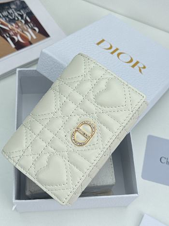Colestore Dior Caro Glycine Wallet Latte Cannage Lambskin with Heart Motif 11x2.5x7.5cm