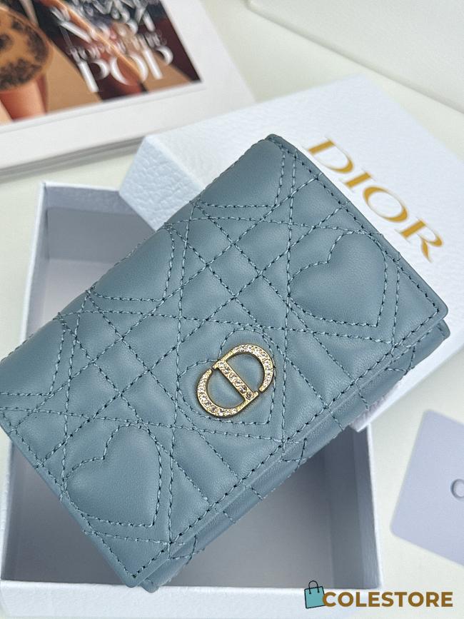 Colestore Dior Caro Glycine Wallet Mist Blue Cannage Lambskin with Heart Motif 11x2.5x7.5cm - 1