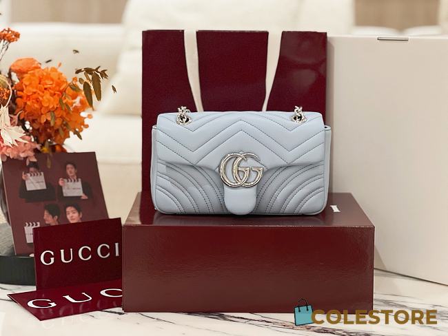 Colestore  Gucci GG Marmont Small Shoulder Bag in Light Blue Leather 22 × 12.5 × 6 cm - 1
