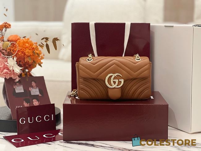 Colestore  Gucci GG Marmont Small Shoulder Bag in Brown Leather 22 × 12.5 × 6 cm - 1