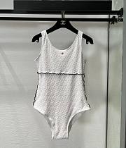 Colestore Chanel CC Logo Textured One‑Piece Swimsuit White - 1