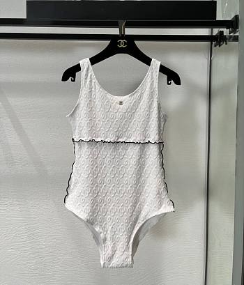 Colestore Chanel CC Logo Textured One‑Piece Swimsuit White
