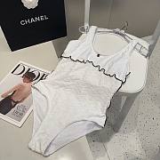 Colestore Chanel CC Logo Textured One‑Piece Swimsuit White - 3