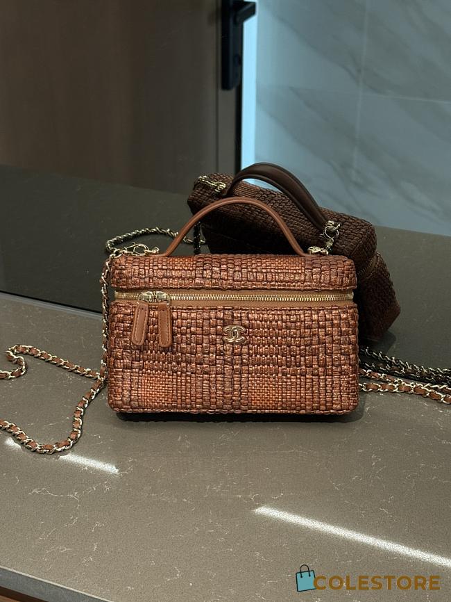 Colestore Chanel Classic Vanity with Chain Braided Raffia & Gold-Tone Metal Brown 17 x 19.5 x 5cm - 1