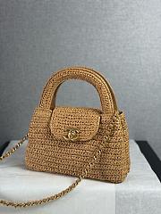 Colestore Chanel Mini Shopping Bag Braided Raffia & Gold-Tone Metal  Dark Beige  13 x 19 x 7cm - 4
