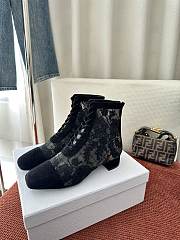 Colestore  Dior Naughtily-D Heeled Ankle Boot Transparent Mesh with  Black Dior Roses Embroidery and Suede Goatskin - 3