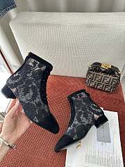 Colestore  Dior Naughtily-D Heeled Ankle Boot Transparent Mesh with  Black Dior Roses Embroidery and Suede Goatskin - 4