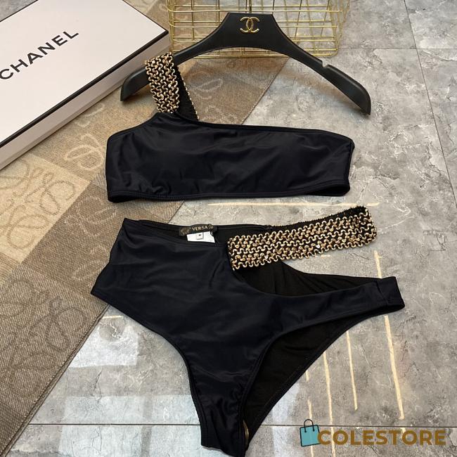 Colestore Versace  One Shoulder Bikini Set with High Waisted Cut Out Bottoms - 1