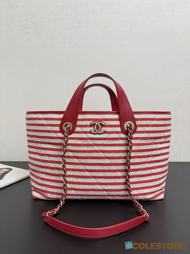 Colestore Chanel Deauville Tote Bag In Red 46x25x13cm - 1
