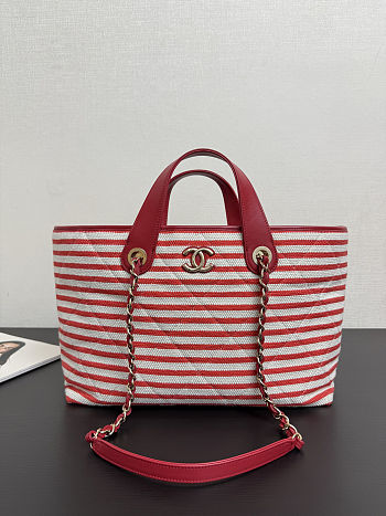 Colestore Chanel Deauville Tote Bag In Red 46x25x13cm