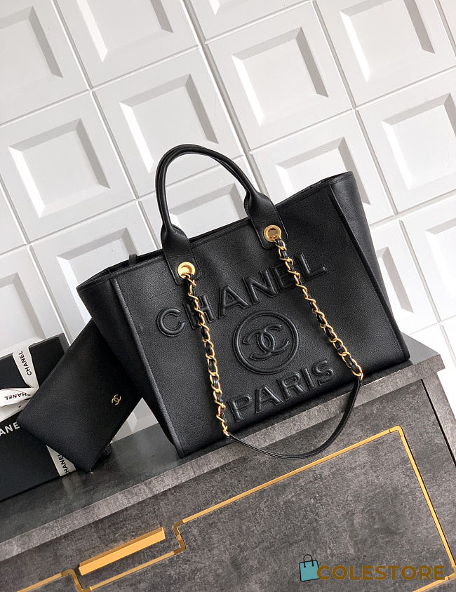 Colestore Chanel Large Shopping Bag   Canvas & Gold-colored Metal  Black  30 x 50 x 22cm - 1