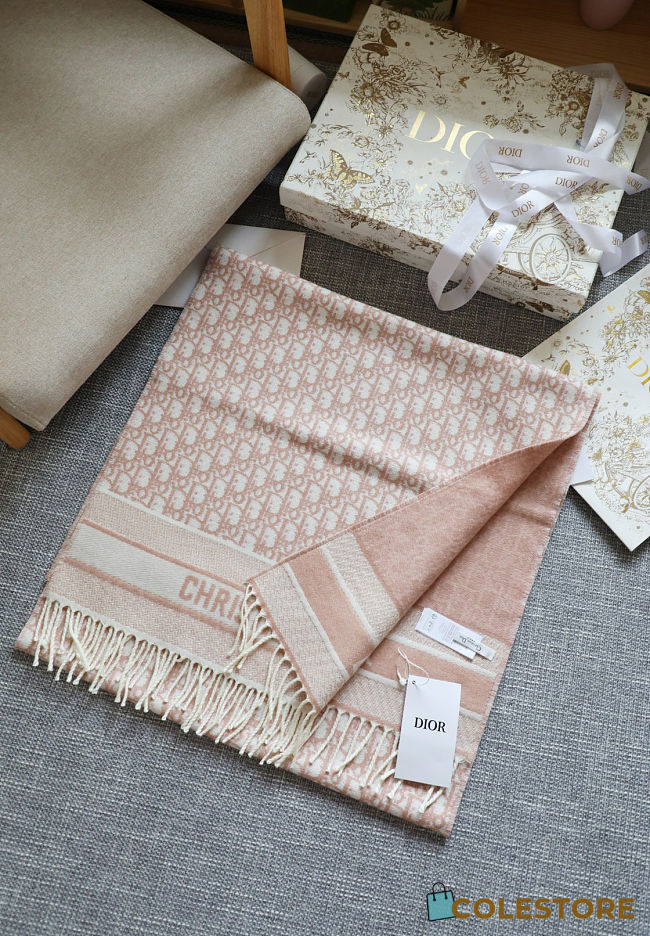Colestore Dior Oblique Scarf Rose des Vents Pink Cashmere Blend and Metallic Thread - 1
