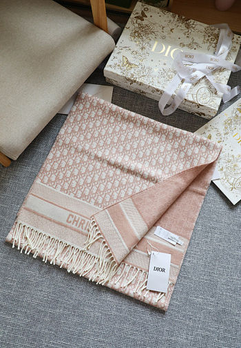 Colestore Dior Oblique Scarf Rose des Vents Pink Cashmere Blend and Metallic Thread