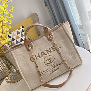 Colestore Chanel Mixed Fibers Striped Medium Deauville Tote Beige 38x29x20cm - 6