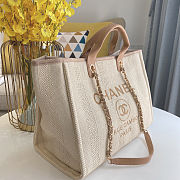 Colestore Chanel Mixed Fibers Striped Medium Deauville Tote Beige 38x29x20cm - 4
