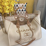 Colestore Chanel Mixed Fibers Striped Medium Deauville Tote Beige 38x29x20cm - 2