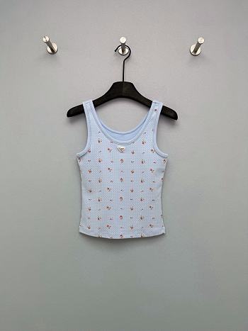 Colestore  Prada Sky Blue Bouquet Print Ribbed Knit Tank Top