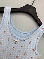 Colestore  Prada Sky Blue Bouquet Print Ribbed Knit Tank Top - 4