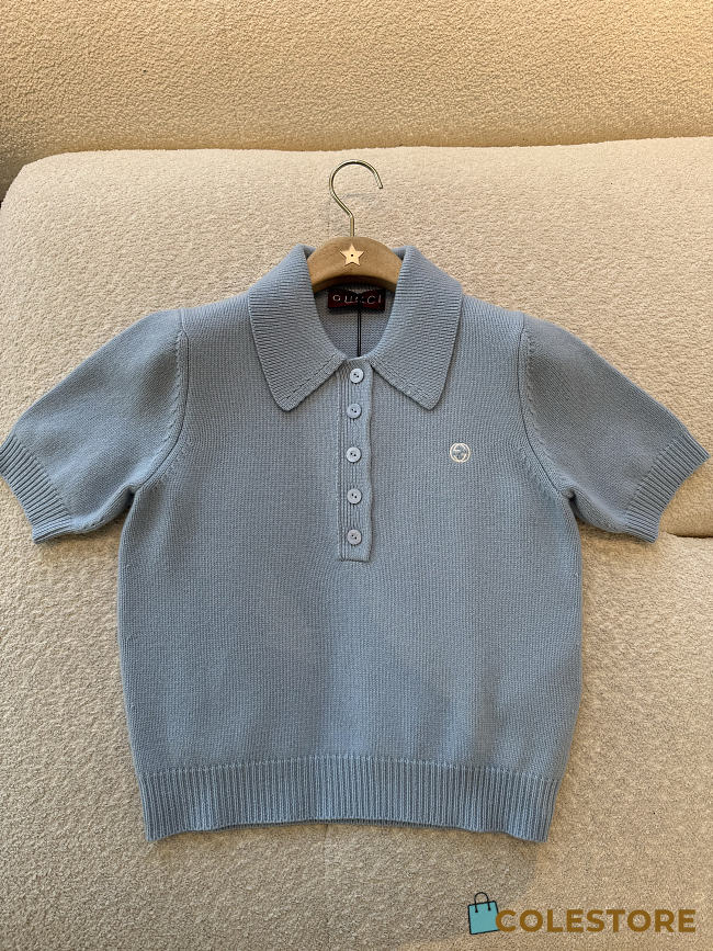 Colestore Gucci Wool Cashmere Polo Top Sky Blue  - 1