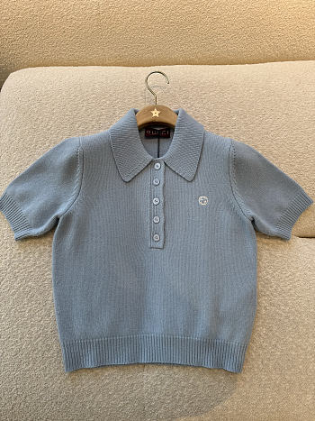 Colestore Gucci Wool Cashmere Polo Top Sky Blue 
