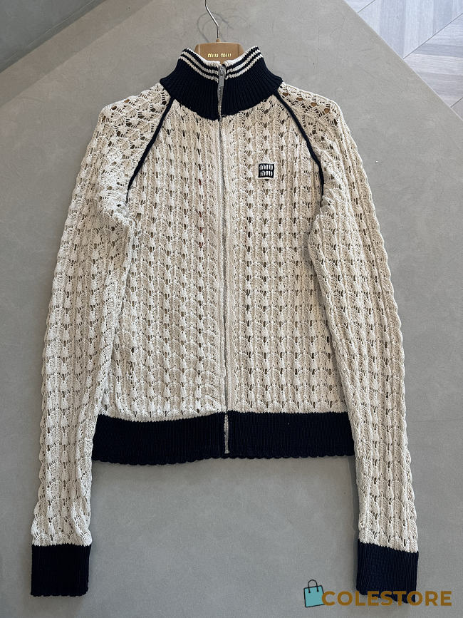 Colestore Miu Miu Openwork zip-up cardigan in Beige - 1