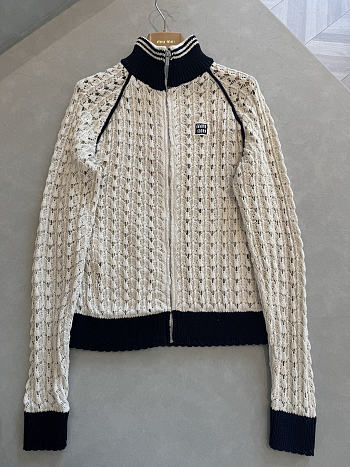 Colestore Miu Miu Openwork zip-up cardigan in Beige