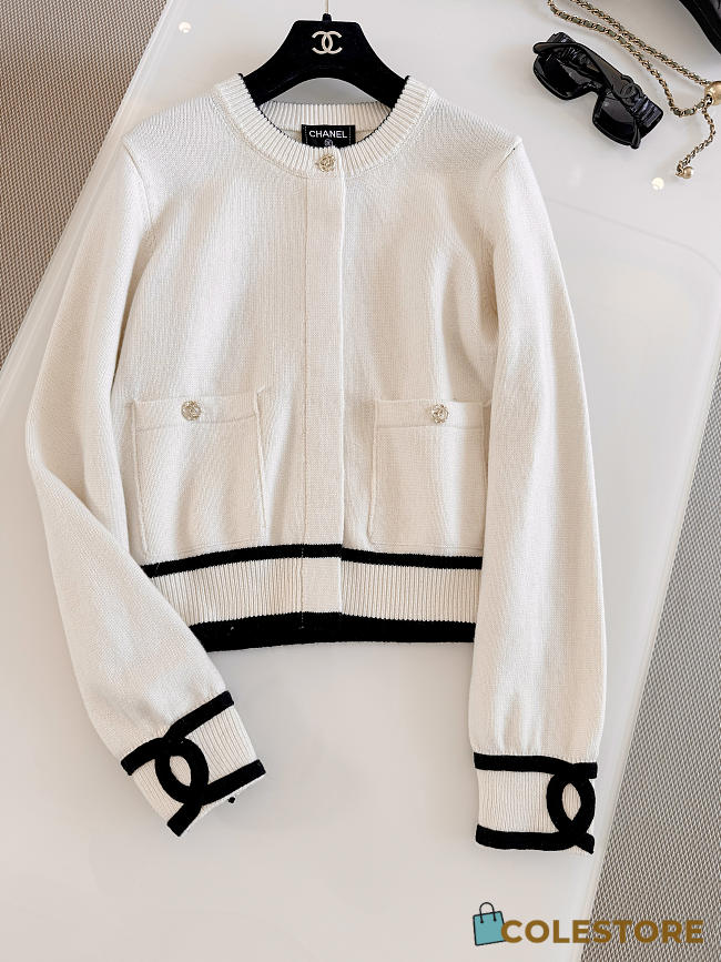 Colestore Chanel Jacket Knit, White & Black - 1
