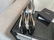 Colestore Chanel Camellia Patent Leather Slingback Pumps with CC Logo White & Black - 6