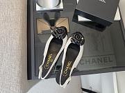 Colestore Chanel Camellia Patent Leather Slingback Pumps with CC Logo White & Black - 5