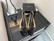 Colestore Chanel Camellia Patent Leather Slingback Pumps with CC Logo Beige & Black - 1