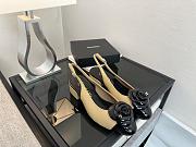 Colestore Chanel Camellia Patent Leather Slingback Pumps with CC Logo Beige & Black - 5