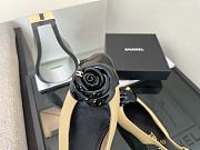 Colestore Chanel Camellia Patent Leather Slingback Pumps with CC Logo Beige & Black - 4
