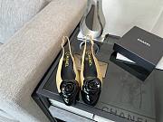 Colestore Chanel Camellia Patent Leather Slingback Pumps with CC Logo Beige & Black - 2
