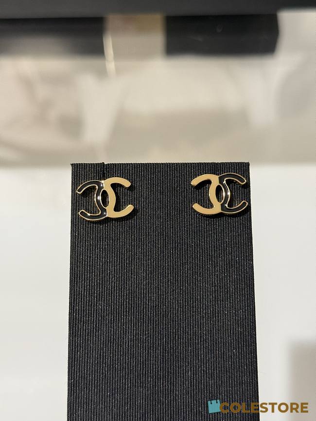 Colestore Chanel Enamel CC Earrings Black Gold - 1
