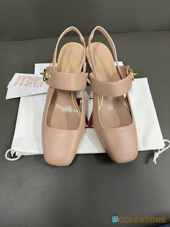Colestore VALENTINO GARAVANI  Vlogo leather slingback Mary Jane pumps Beige 6.5cm - 1