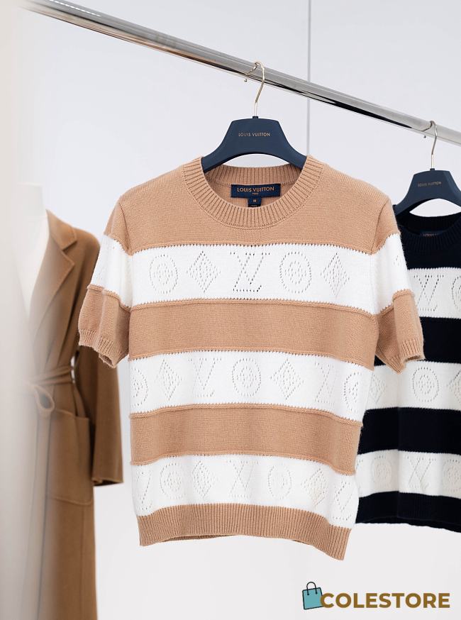 Colestore  Louis Vuitton Openwork Striped Knit Top Beige - 1