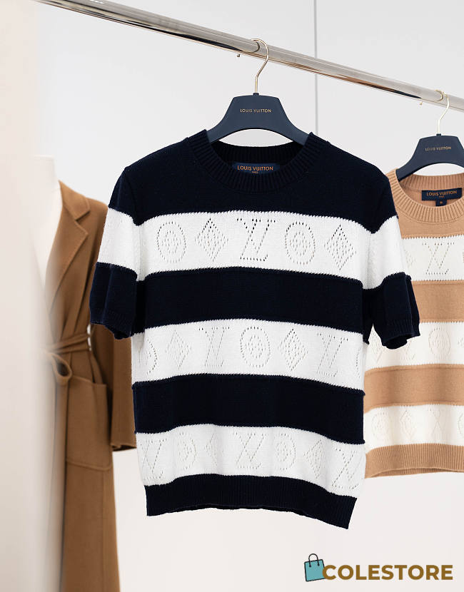 Colestore  Louis Vuitton Openwork Striped Knit Top Black - 1