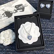 Colestore Chanel CC Logo Blue Heart Enamel Pendant Necklace with Crystal Accent - 3
