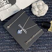 Colestore Chanel CC Logo Blue Heart Enamel Pendant Necklace with Crystal Accent - 2