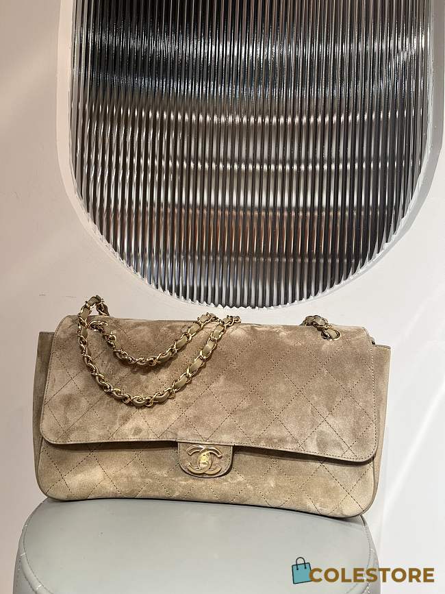 Colestore Chanel Large flap-top handbag   Suede calfskin & Gold-plated metal  Dark beige  19.5 x 32 x 10cm - 1