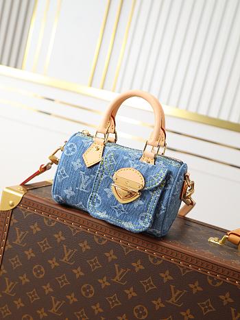 Colestore Louis Vuitton Nano Speedy Blue Denim 16×7.5×10cm