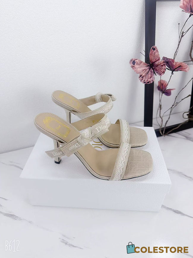 Colestore Dior Dway Bow-Heeled Sandal Beige Dior Oblique Embroidery 9.5cm - 1