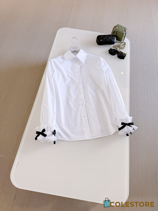 Colestore Valentino Ruffled Cuff Cotton Poplin Shirt – White - 1