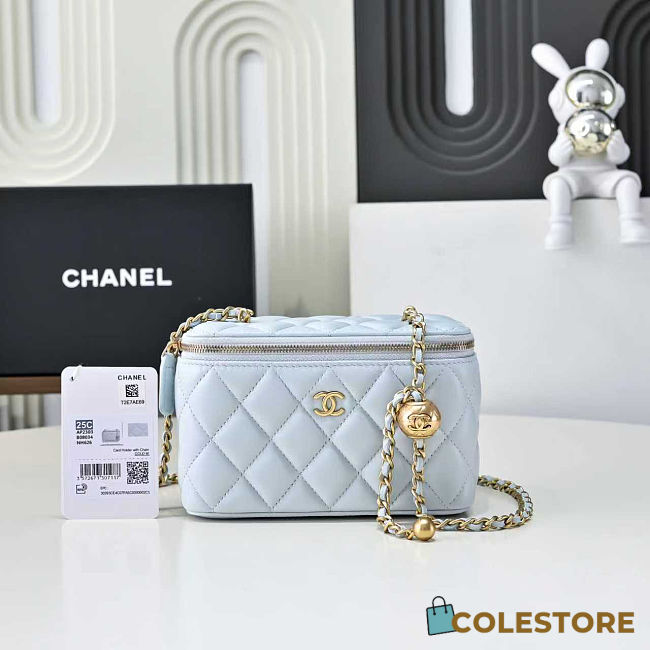 Colestore Chanel Classic Vanity Bag Light Blue Lambskin 17x9.5x8cm - 1